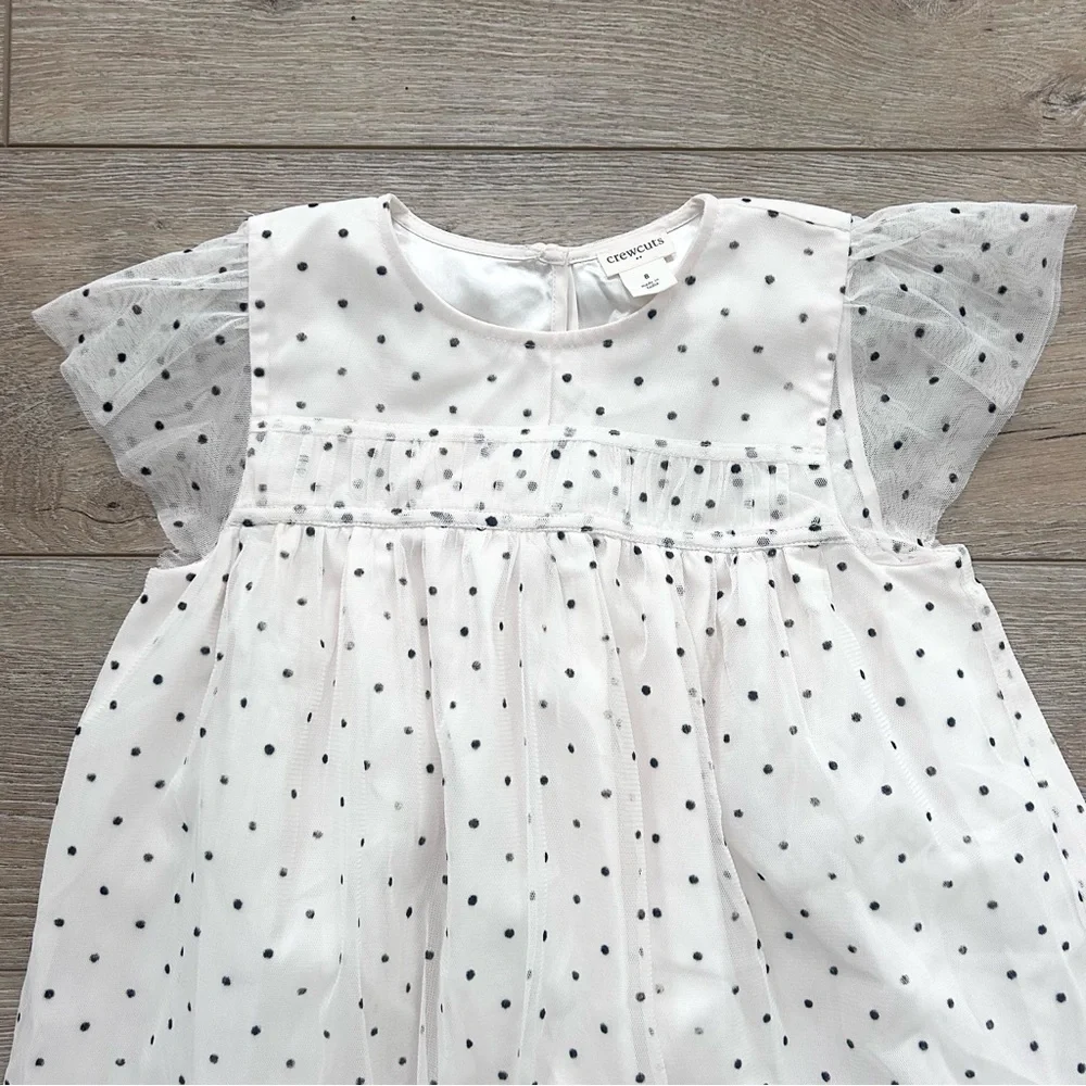 Crewcuts J. Crew Girls Tulle Party Holiday Dress Sz 8 Off White Black Polka Dots - Picture 3 of 10